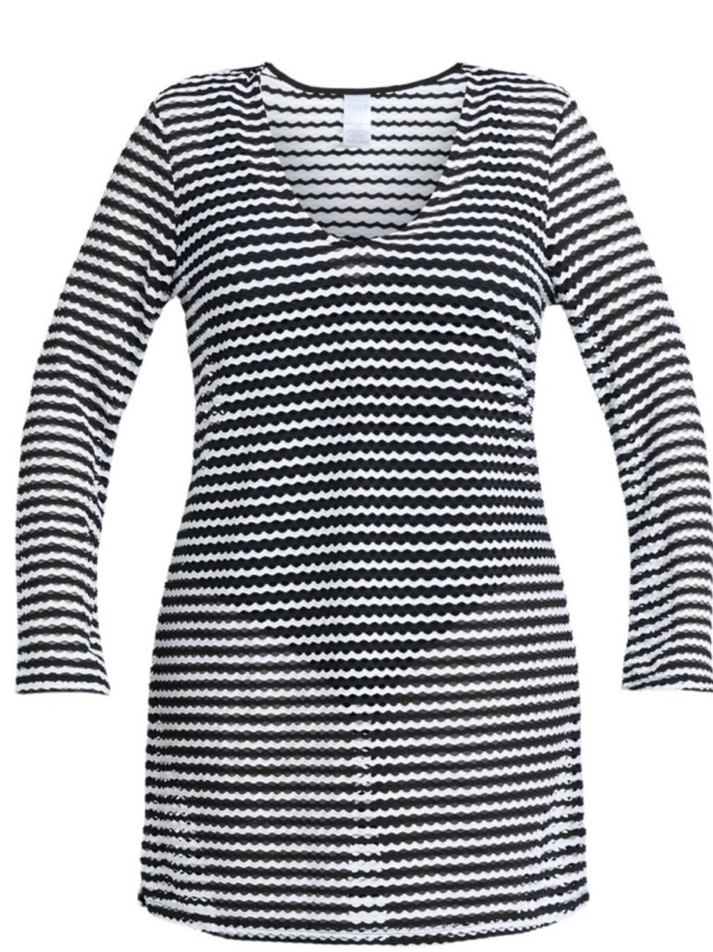 Time and Tru Black & White Striped V-Neck Swim Cover-Up XL